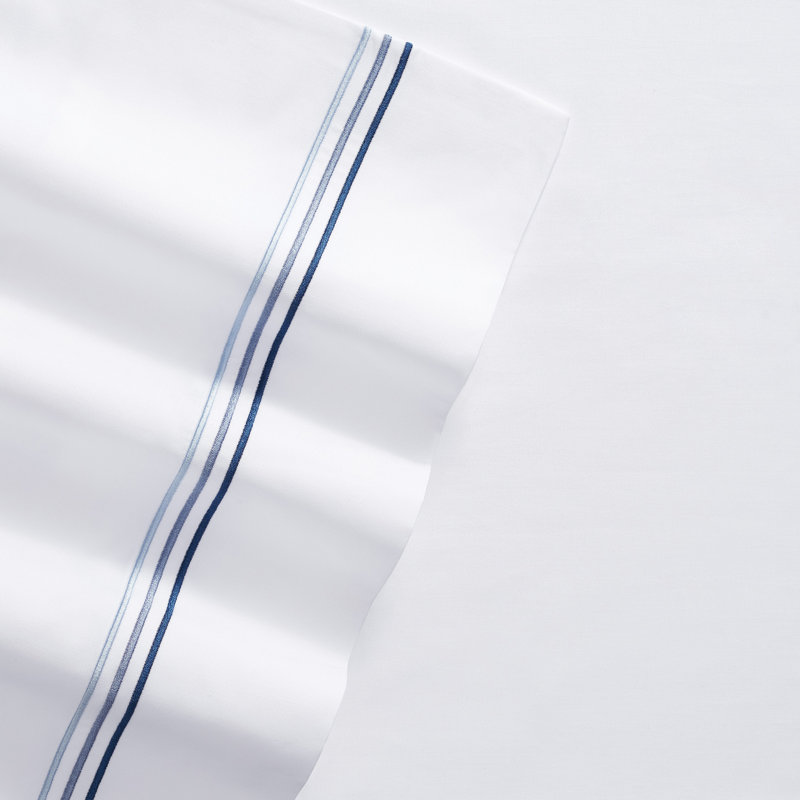 Ensemble de draps en satin de coton 600 fils, Bleu, Grand