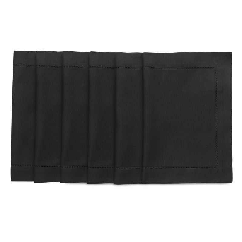 Cotton Linen Hemstitch - 100% Pure Placemats, Black