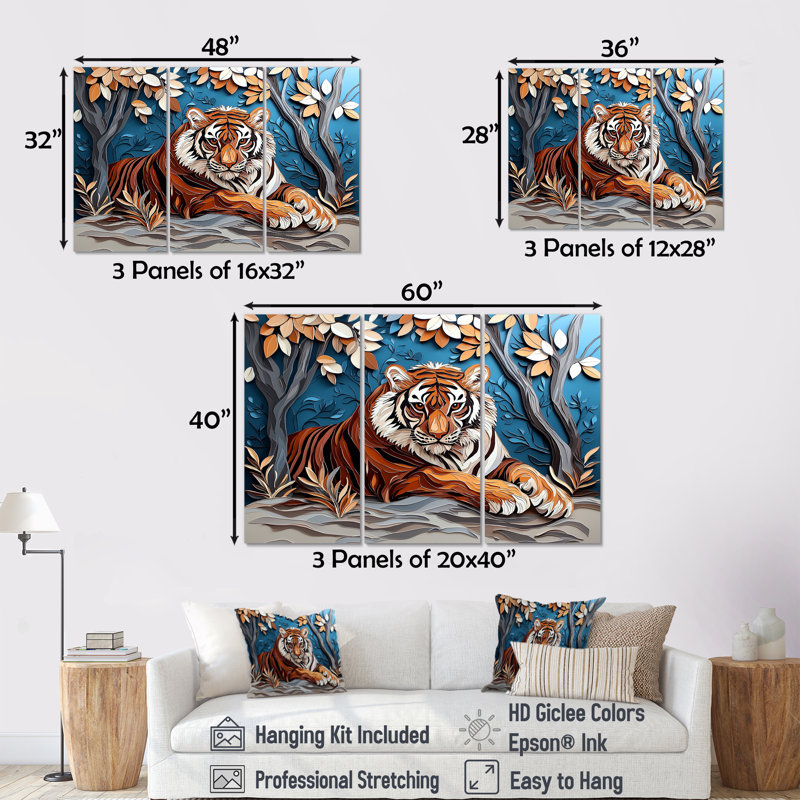 Ensemble de salon Adasynn - Tiger, H 32 po x l 48 po, Toile tendue, Ne s’applique pas