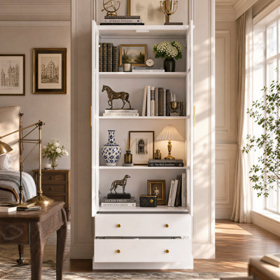 Vitrine autoportante de 70,1 po de hauteur avec portes en verre trempé, 4 tablettes et 2 tiroirs