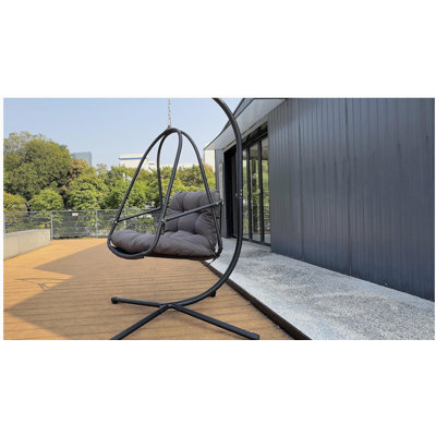 Fauteuil à œufs pivotant avec support Fauteuil suspendu en osier de rotin pour l'intérieur et l'extérieur avec support de type C, avec coussin et oreiller