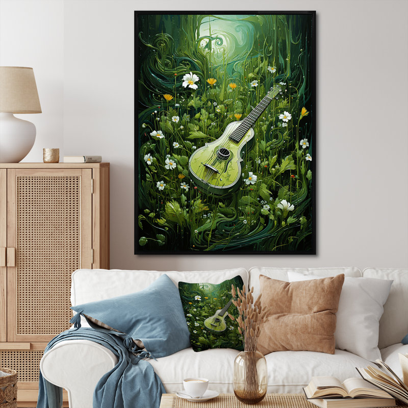 Musique, guitare, gazon vert Meadows, Cadre flottant noir, H 40 po x l 30 po x P 1,5 po