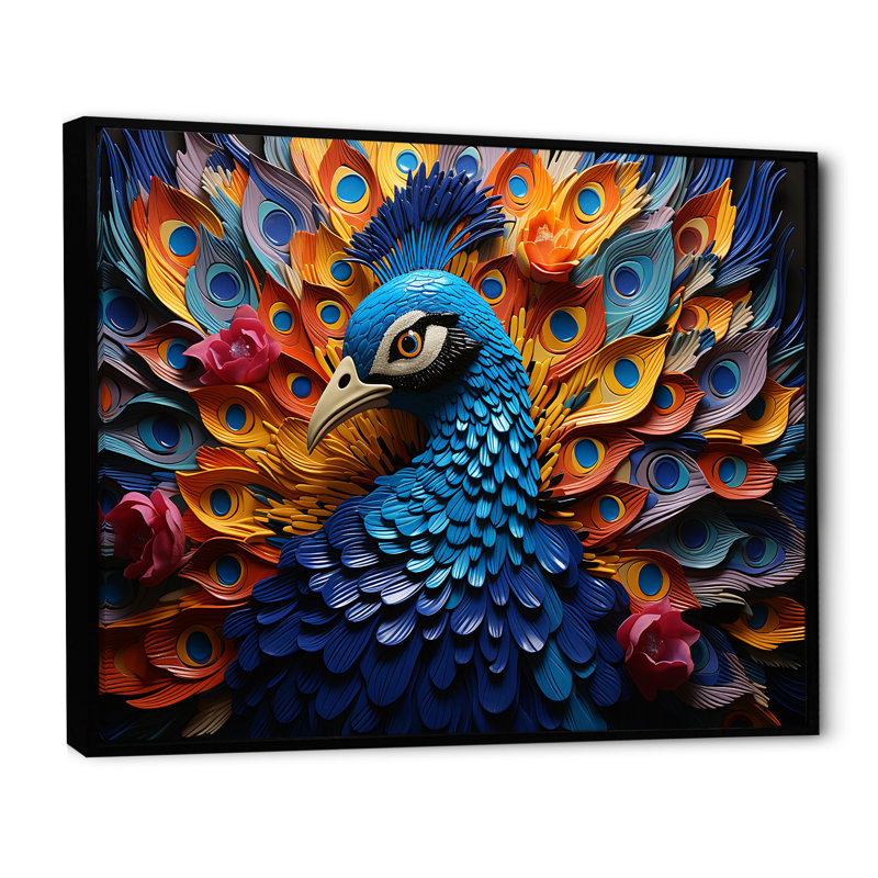 Plumes de paon royal III, H 16 po x l 32 po x P 1 po, Cadre flottant noir
