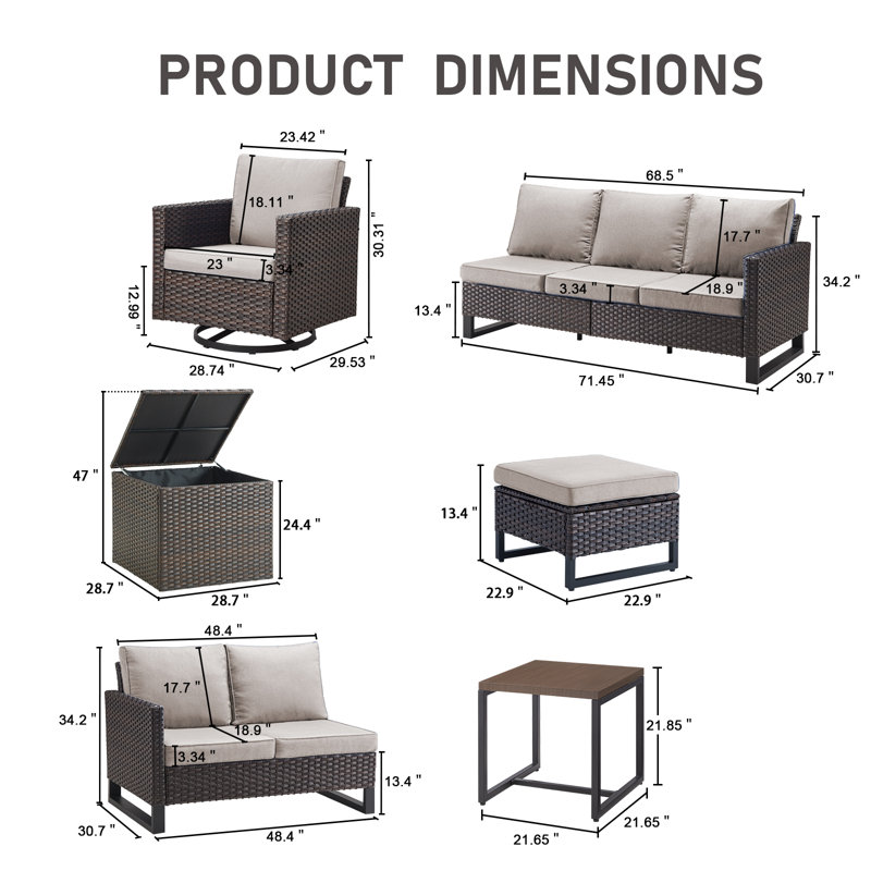 Ensemble de conversation pour l'extérieur en osier pour 9 personnes avec chaises pivotantes et rangement Ingvald, Beige