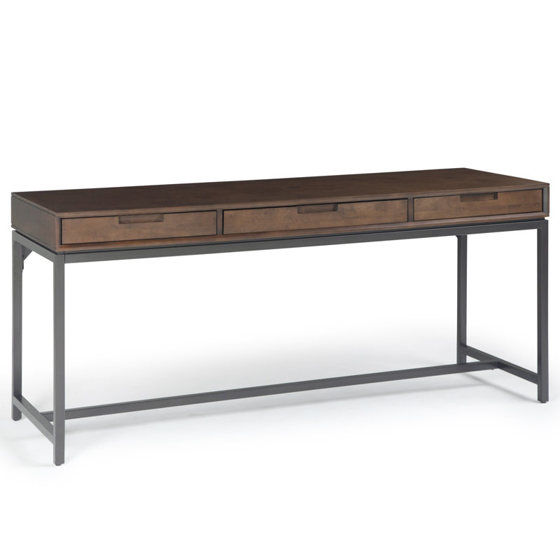 Bureau d'écriture en bois massif avec plateau pour clavier Lars, Noyer / Noir, H 31,50 po x l 72 po x P 24 po