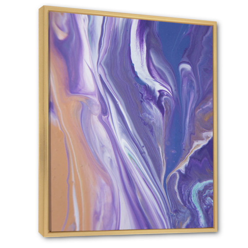 Marbre mauve luxueux, art fluide - décoration murale moderne sur toile, H 12 po x l 8 po x P 1 po, Cadre flottant brun