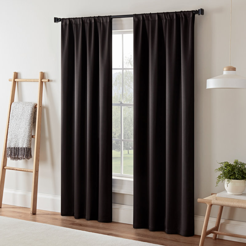 Black Polyester Blackout Rod Pocket Curtain Panel, 37x63