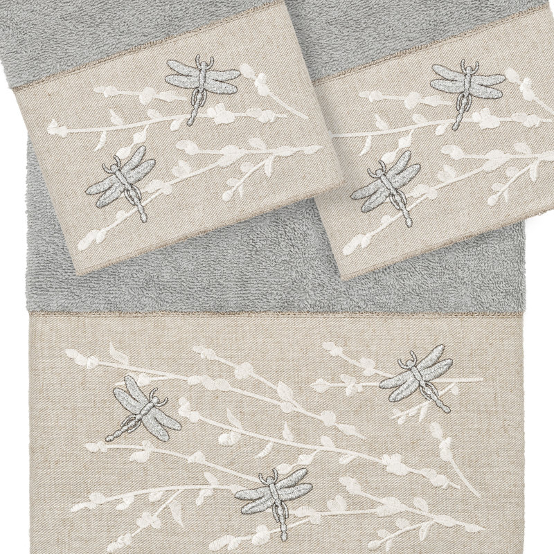 Braelyn 1BT2HT Towel Set 3 Piece Turkish Cotton Towel Set, Light Gray