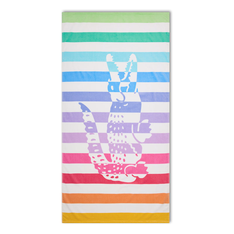 Lacoste Oversized Cotton Velour Beach Towel 36x72 – Quick-Dry Absorbent Reversible Terry Loop Back, Soft Luxury Pool & Beach Towel, Striped Croc