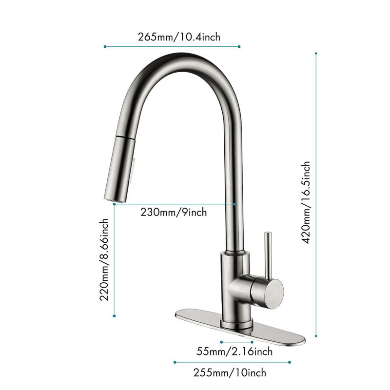 Kitchen Faucet With Pull Down Sprayer, Brushed Nickel