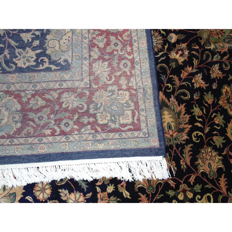 Tapis oriental ivoire / bleu marine / rouge en laine noué à la main 8 pi x 10 pi Burgos-Enrique