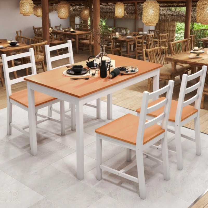 Ensemble de table et chaises de salle à manger moderne en bois massif, parfait pour les espaces compacts et les décors rustiques