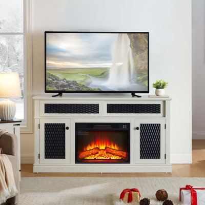 Embossed Pattern TV Stand With 23" Fireplace Insert,, TV And Media Console With Open And Closed Storage Space And Sliding Door For Living Room & Bedroom,58.27"W*15.35"W*31.7H