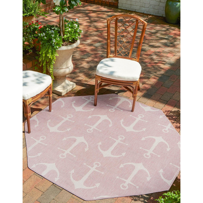 Brentwood Indoor / Outdoor Area Rug, Octagon 7'10" x 7'10", Pink 