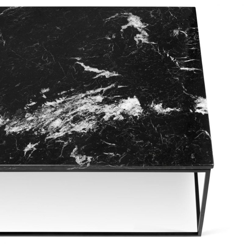 Sacoyia Marble Top Coffee Table, Black Marble, Black Lacquered Steel