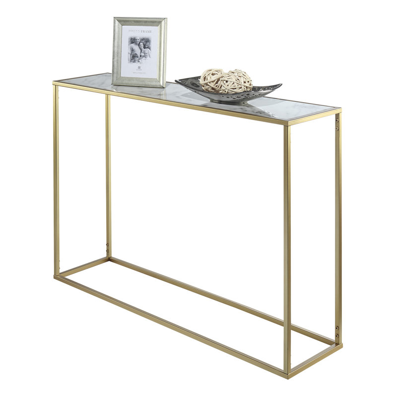 Yuichiro 42" Console Table with Metal Frame, White Faux Marble Top/Gold Base