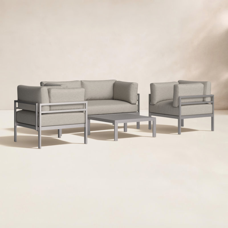 angea Home Novae 4-Person Aluminum Outdoor Conversation Set with Quick-Dry Cushions – Modern Patio Seating with Large Comfortable Cushions & Easy Assembly