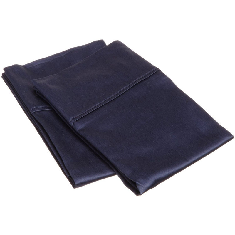 Ensemble de taie d'oreiller en coton certifié égyptien - 300 fils de couleur unie, Très grand lit, Marine