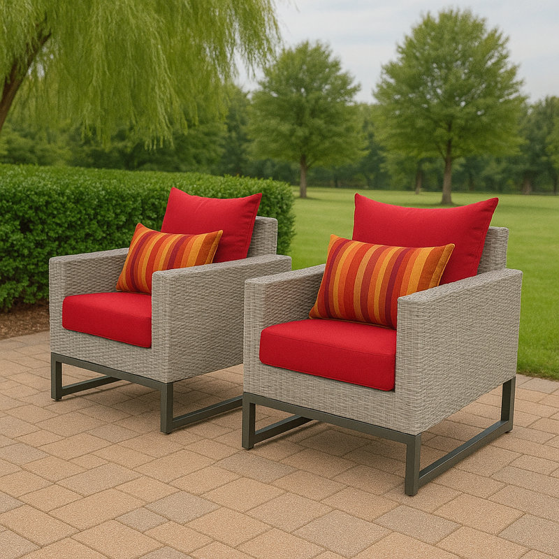 Fauteuil club d'extérieur 2 pièces Identik Sunbrella, Gris, Rouge