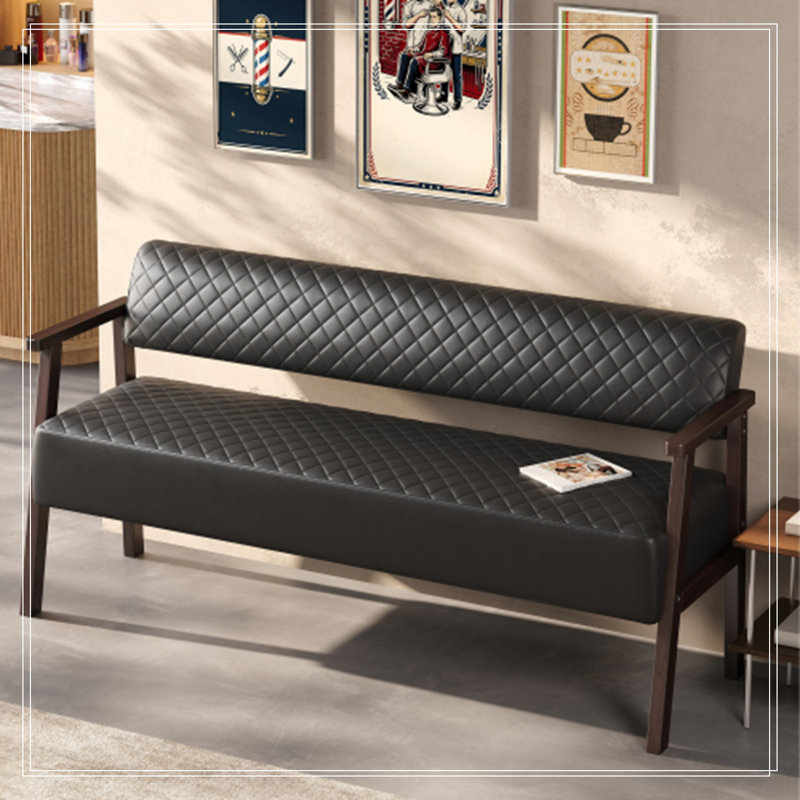Banc en similicuir avec accoudoirs en bois, Black