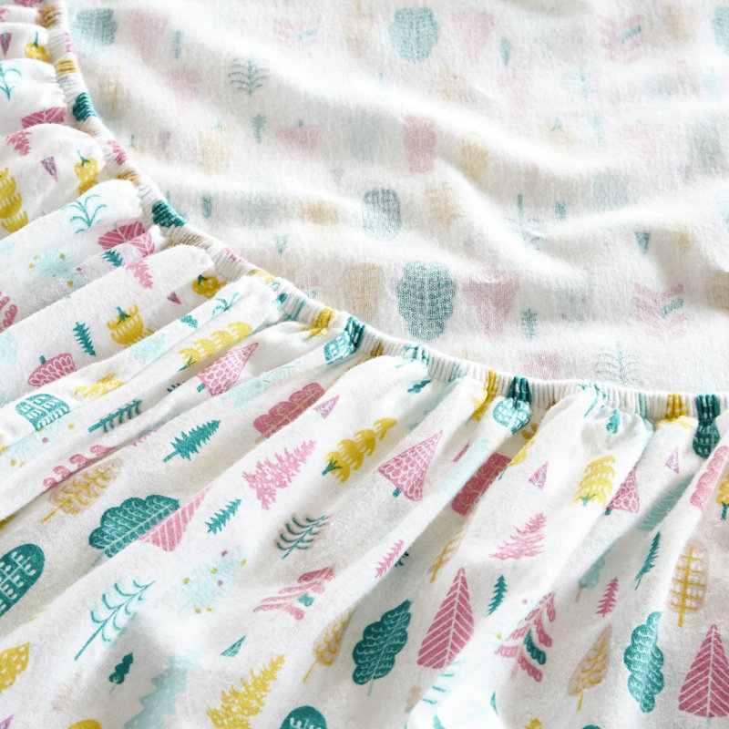 Ensemble de draps en flanelle de coton 4 pièces, motif d'arbres des Fêtes blanc chaud, lavable à la machine