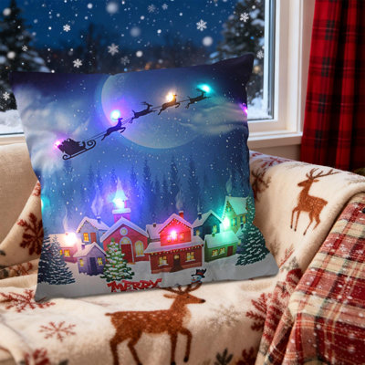 Oreillers de Noël à DEL Cadeaux des Fêtes Oreillers à DEL qui peuvent s'allumer ou rester allumé Deux modes de changement de mode Imprimé Canapé Coussins Coussins d'oreiller