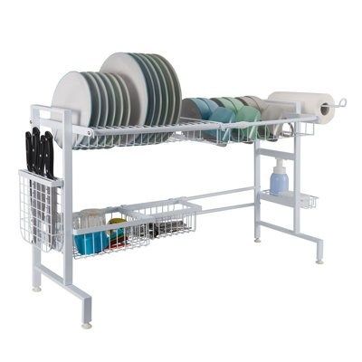 Gourmet Basics by Mikasa Over the Sink 2 Tier Expandable Organizer Dish Drying Rack, 24.8 Inch, White