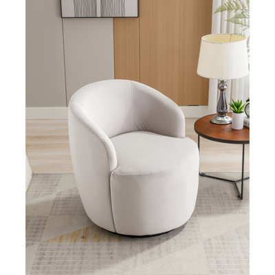 Fauteuil pivotant en velours gris avec anneau en métal et revêtement thermolaqué noir, 25,98 po Largeur, hauteur du colis de 26,38 po, poids du fauteuil de 30,8 lb avec anneau revêtu, produit 27,07