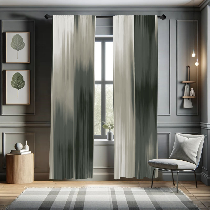 Microfiber Floral Semi-Sheer Rod Pocket Curtain Panels, 28" W x 95" L, Dark Gray/Black