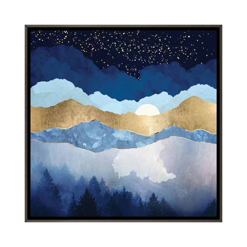 Forêt de minuit - impression, Pas de tapis, H 26 po x l 26 po x P 1,5 po, Toile encadrée de bois rustique foncé