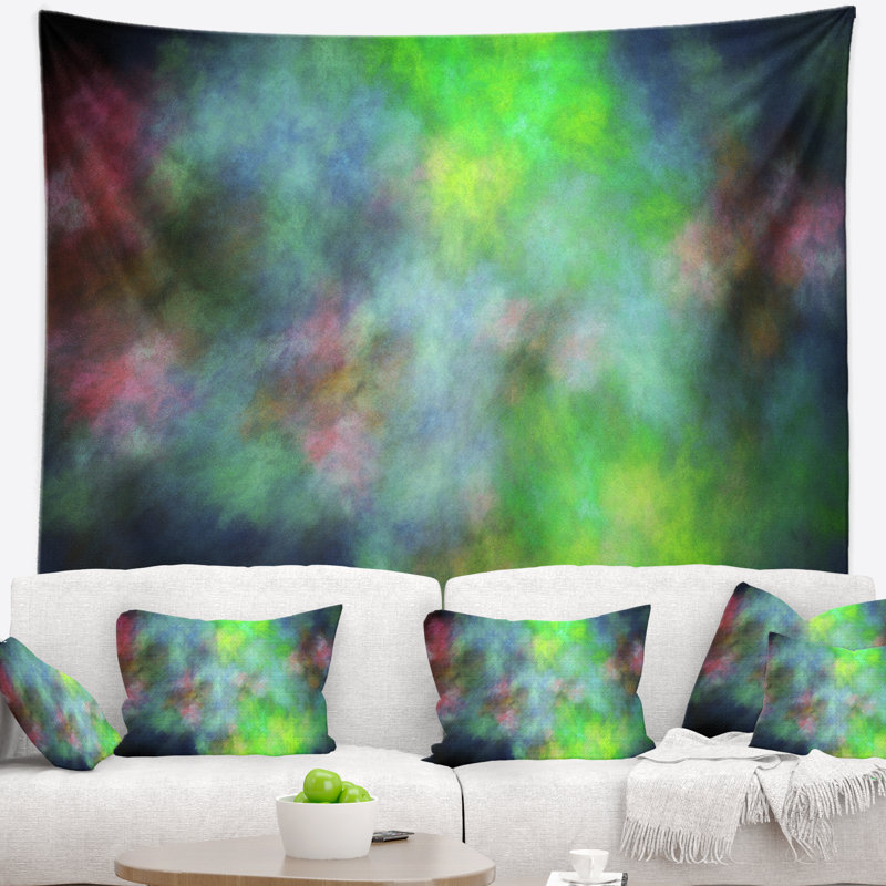 Bleu ciel abstrait vert avec étoiles tapisserie, H 32 po x l 39 po
