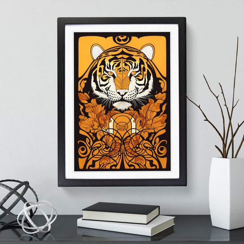 Tiger Nouveau - Framed Print, Black Framed, 46cm H x 34cm W x 2cm D