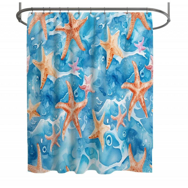 Rideau de douche étoile de mer - Décoration de salle de bain vie marine, H 73 po x l 70 po