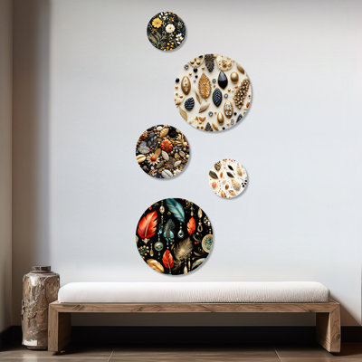 Conan - Floral Bohemian Round Wall Art Set Of 5