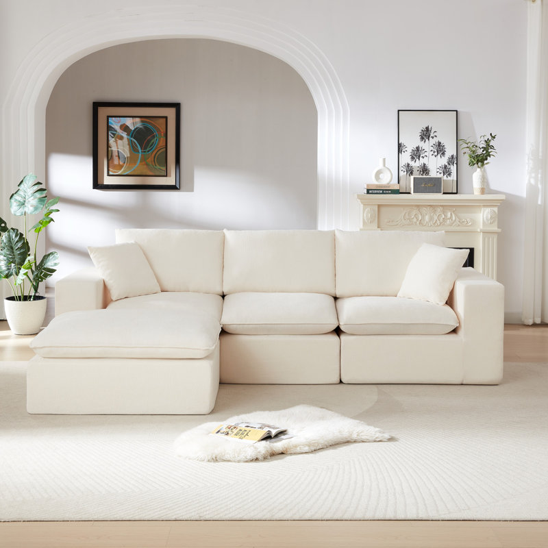 Canapé modulaire en L 108,26 po Chenille, Chenille blanche