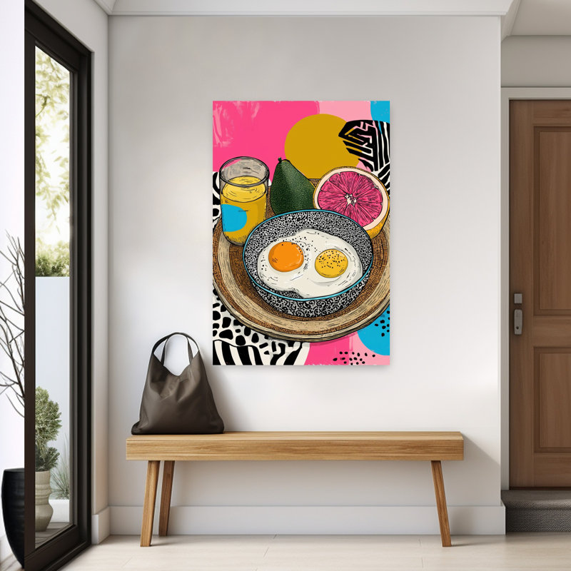 Vibrant petit-déjeuner matinal abstrait coloré, fruit tropical, art mural, 60" H x 40" W