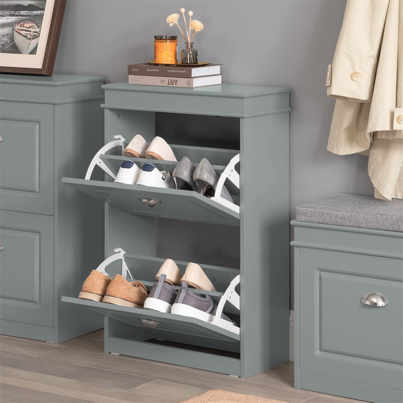 Moriah 6 Pair Flip Down Shoe Storage, Grey