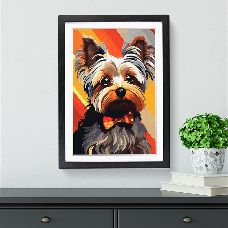 Yorkshire Terrier Constructivism - Single Picture Frame Print on Wood, 46cm H x 34cm W x 2cm D, Black
