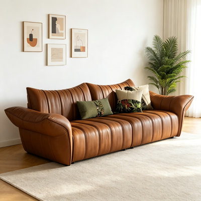 French Retro Brown Leather Sofa
