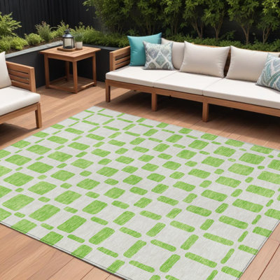 Tapis extérieur lavable à motif géométrique vert lime et ivoire 10 pi x 14 pi