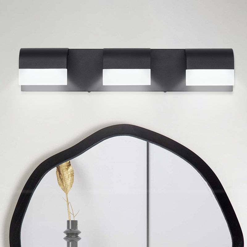  Barre d'éclairage de salle de bain 3 lumières DEL à intensité variable, noir moderne, Noir mat, 3