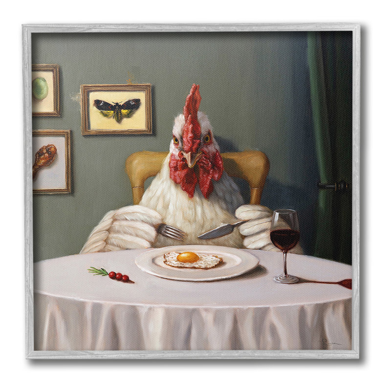 «Chicken & Egg Dinner», art de la giclée encadrée par Lucia Heffernan, Estampe numérique Farmhouse, H 12 po x l 12 po