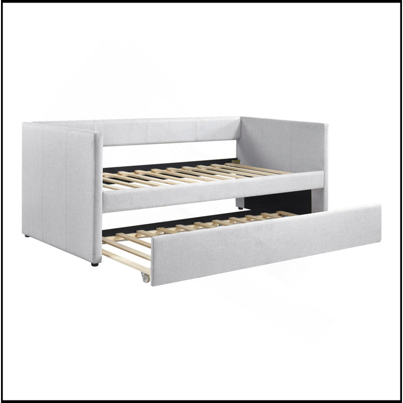 1Pc Daybed With Trundle Fabric Upholstery Wooden Frame Modern Home Furniture, Gray