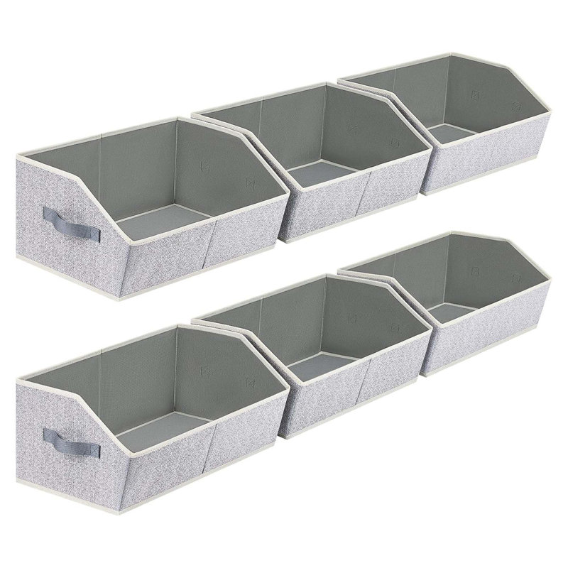 6 Pack Closet Organizer Bins – Large Fabric Trapezoid Storage Cubes, Collapsible Shelf Containers, Handles, Light Gray, Clothes Towels Use
