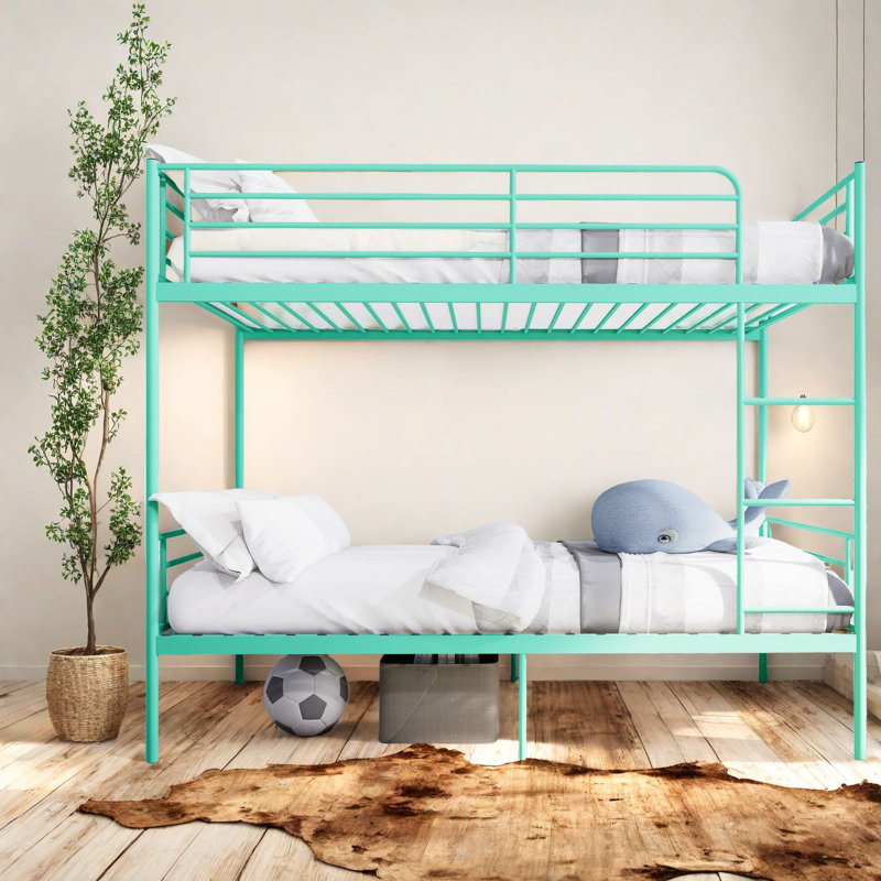 Lits superposés en métal peu encombrants avec rangement à usage familial, lit simple vert