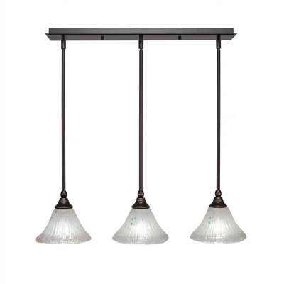 Luminaire suspendu linéaire sur pied 3 lumières avec verre cristal bleu sarcelle de 7 po