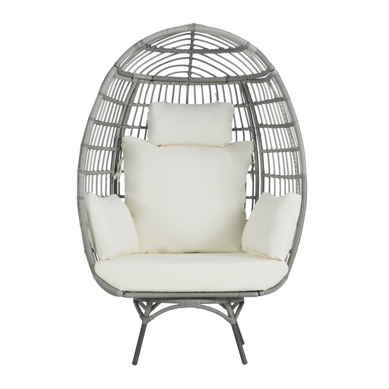 Swivel Wicker Outdoor Lounge Chair, Gray, Beige