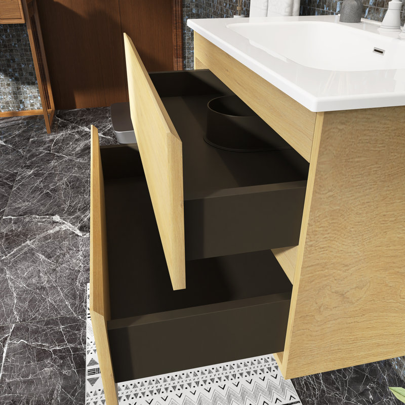 Meuble-lavabo simple 30 po avec plateau en céramique Abiba, Chêne