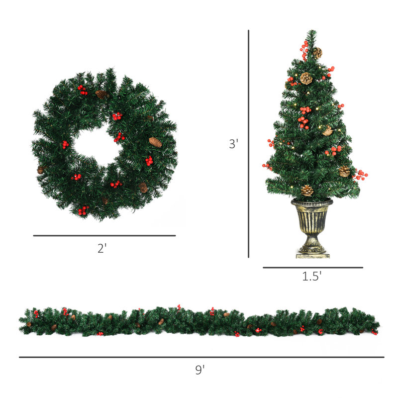 4 décorations de Noël: blanc chaud, baies rouges, pin, 2 séries de décorations pour jeunes arbres avec: arbres de terrasse
