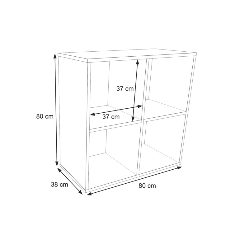 80cm H Cube Bookcase, (4 Shelves) 80cm H x 80cm W x 38cm D, White